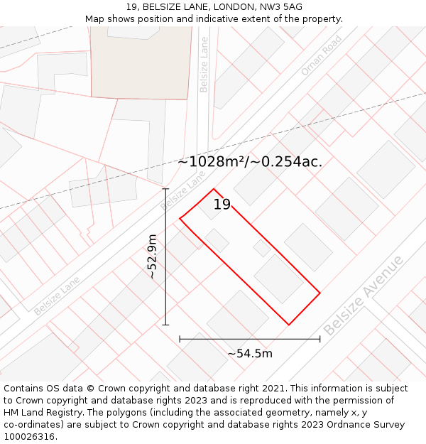 19, BELSIZE LANE, LONDON, NW3 5AG: Plot and title map