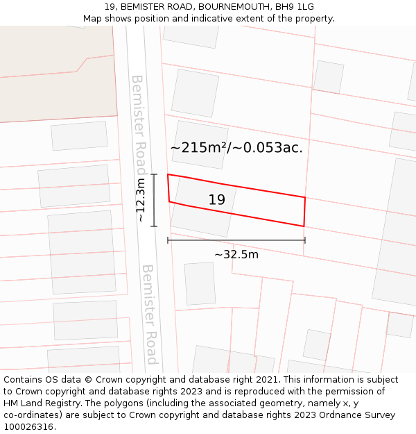 19, BEMISTER ROAD, BOURNEMOUTH, BH9 1LG: Plot and title map