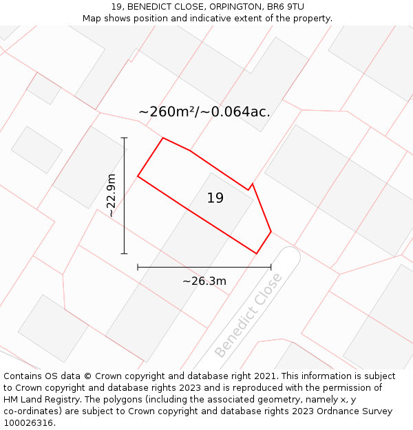 19, BENEDICT CLOSE, ORPINGTON, BR6 9TU: Plot and title map