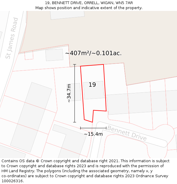 19, BENNETT DRIVE, ORRELL, WIGAN, WN5 7AR: Plot and title map