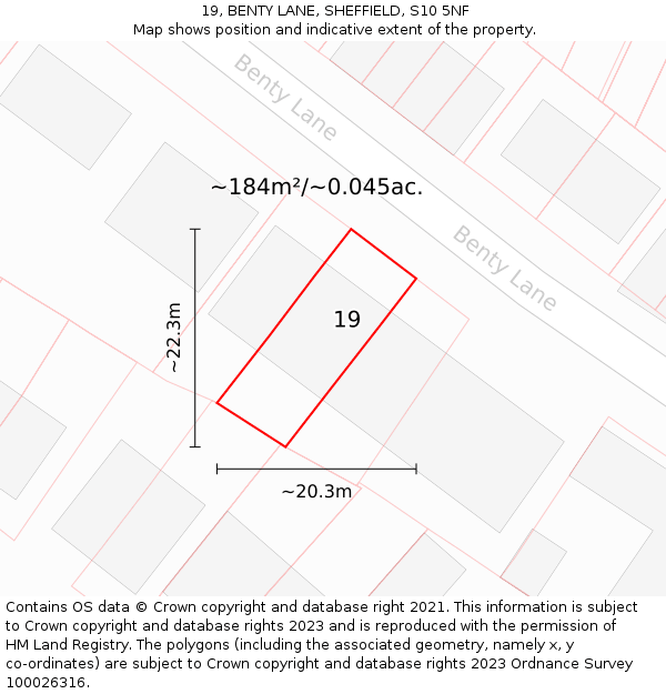 19, BENTY LANE, SHEFFIELD, S10 5NF: Plot and title map