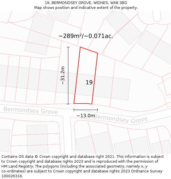 19, BERMONDSEY GROVE, WIDNES, WA8 3BG: Plot and title map