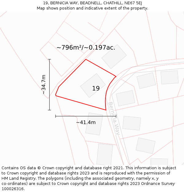 19, BERNICIA WAY, BEADNELL, CHATHILL, NE67 5EJ: Plot and title map
