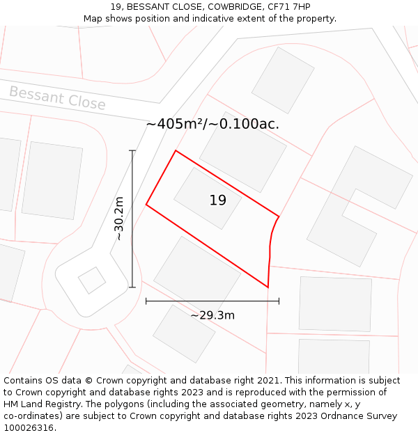 19, BESSANT CLOSE, COWBRIDGE, CF71 7HP: Plot and title map
