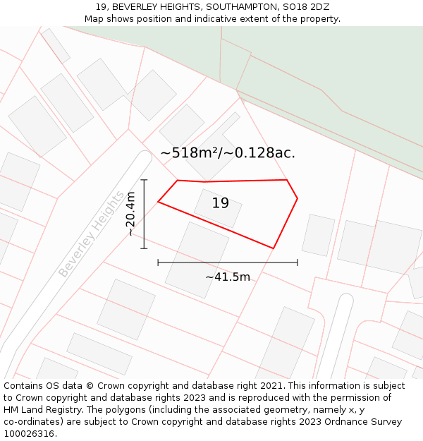 19, BEVERLEY HEIGHTS, SOUTHAMPTON, SO18 2DZ: Plot and title map