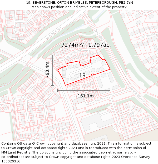 19, BEVERSTONE, ORTON BRIMBLES, PETERBOROUGH, PE2 5YN: Plot and title map