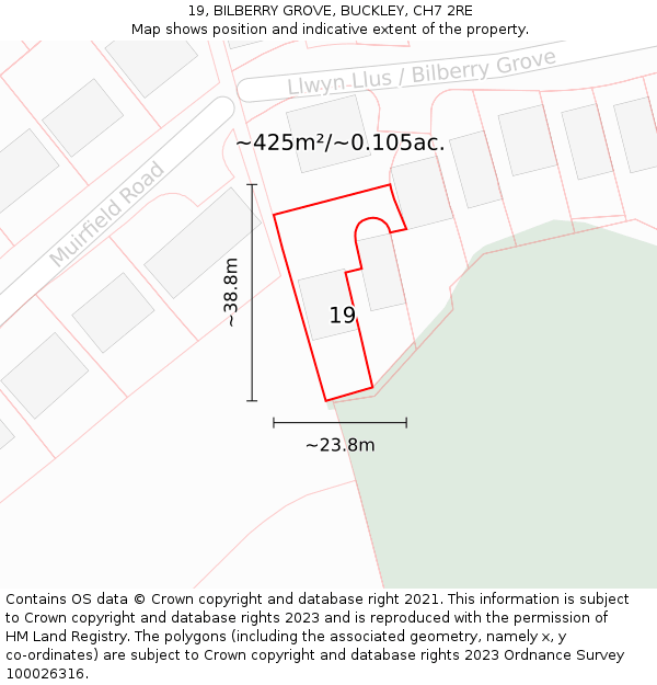 19, BILBERRY GROVE, BUCKLEY, CH7 2RE: Plot and title map