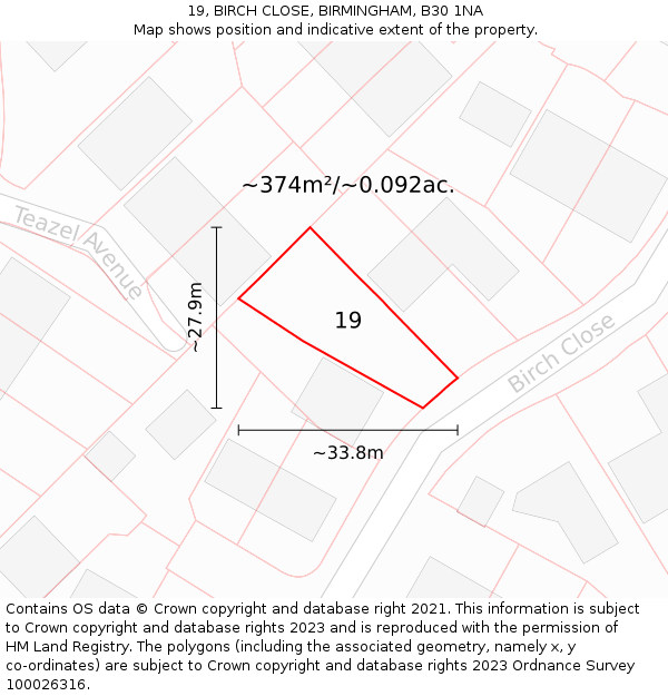 19, BIRCH CLOSE, BIRMINGHAM, B30 1NA: Plot and title map