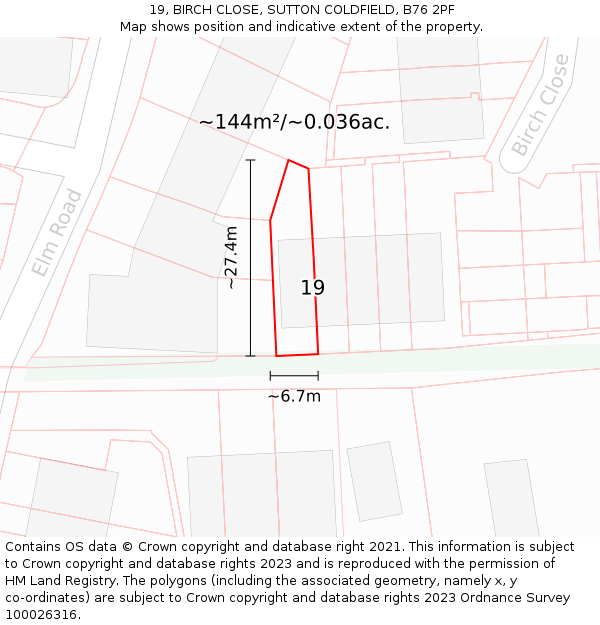 19, BIRCH CLOSE, SUTTON COLDFIELD, B76 2PF: Plot and title map