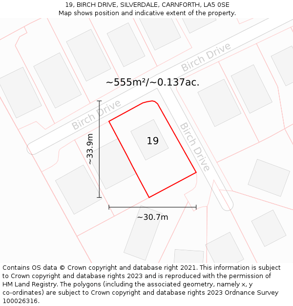 19, BIRCH DRIVE, SILVERDALE, CARNFORTH, LA5 0SE: Plot and title map