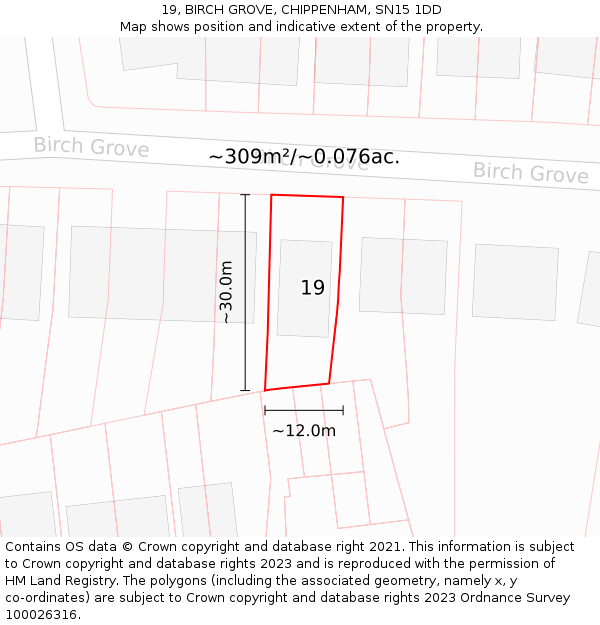 19, BIRCH GROVE, CHIPPENHAM, SN15 1DD: Plot and title map