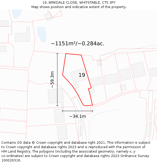19, BIRKDALE CLOSE, WHITSTABLE, CT5 3PY: Plot and title map