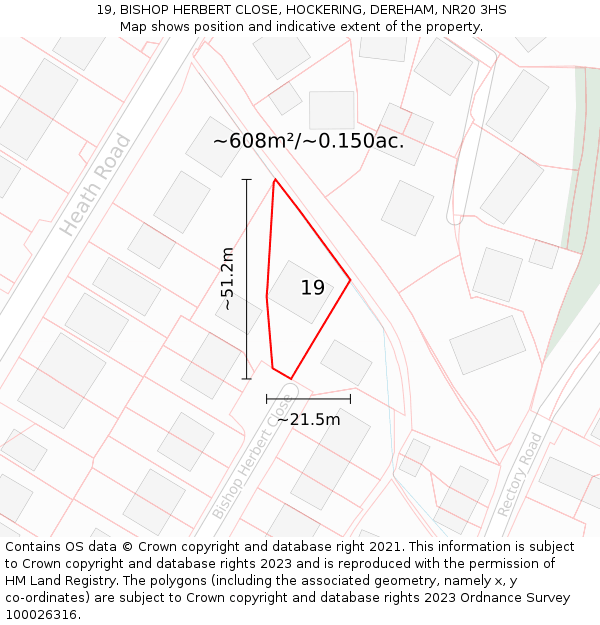 19, BISHOP HERBERT CLOSE, HOCKERING, DEREHAM, NR20 3HS: Plot and title map