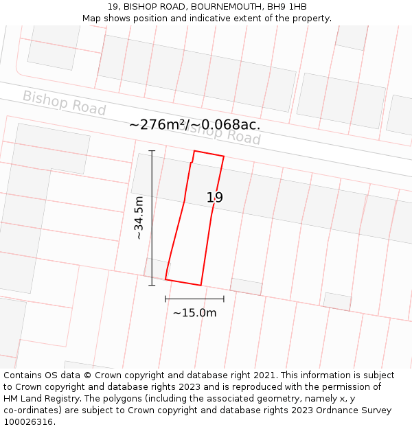 19, BISHOP ROAD, BOURNEMOUTH, BH9 1HB: Plot and title map
