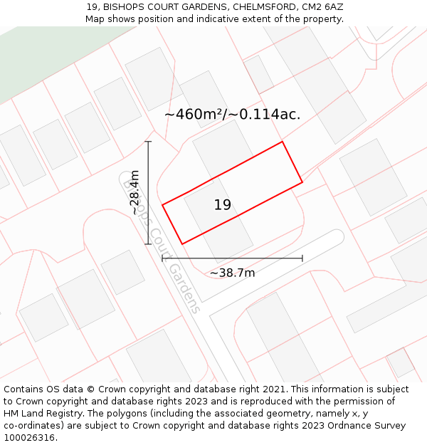 19, BISHOPS COURT GARDENS, CHELMSFORD, CM2 6AZ: Plot and title map