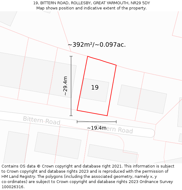 19, BITTERN ROAD, ROLLESBY, GREAT YARMOUTH, NR29 5DY: Plot and title map