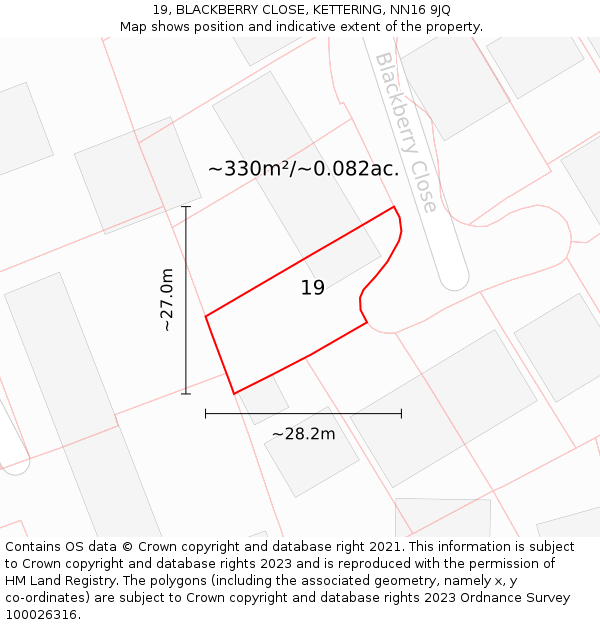 19, BLACKBERRY CLOSE, KETTERING, NN16 9JQ: Plot and title map