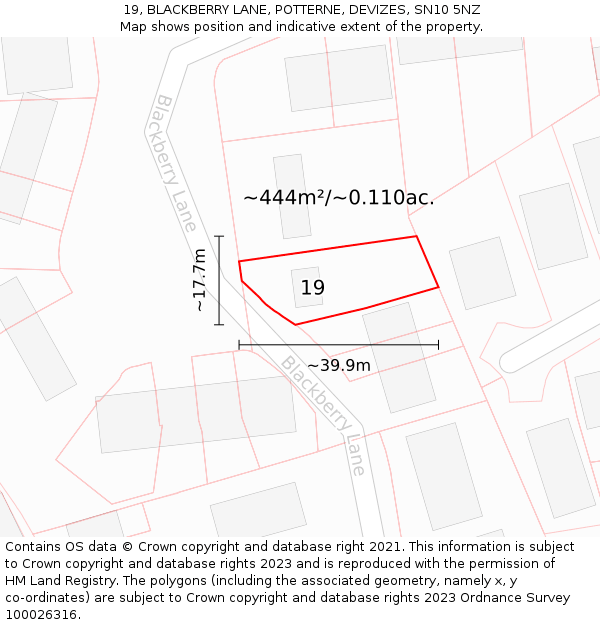 19, BLACKBERRY LANE, POTTERNE, DEVIZES, SN10 5NZ: Plot and title map