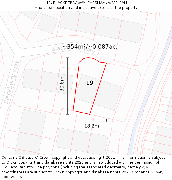 19, BLACKBERRY WAY, EVESHAM, WR11 2AH: Plot and title map
