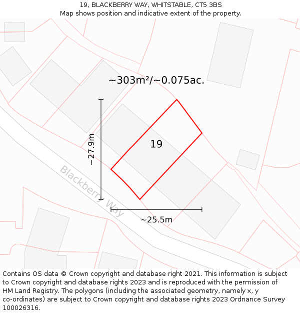 19, BLACKBERRY WAY, WHITSTABLE, CT5 3BS: Plot and title map