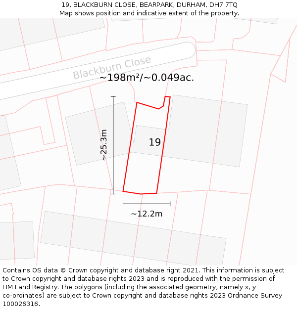19, BLACKBURN CLOSE, BEARPARK, DURHAM, DH7 7TQ: Plot and title map