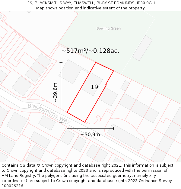 19, BLACKSMITHS WAY, ELMSWELL, BURY ST EDMUNDS, IP30 9GH: Plot and title map