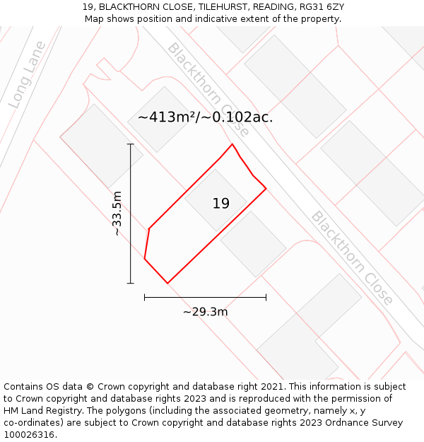 19, BLACKTHORN CLOSE, TILEHURST, READING, RG31 6ZY: Plot and title map