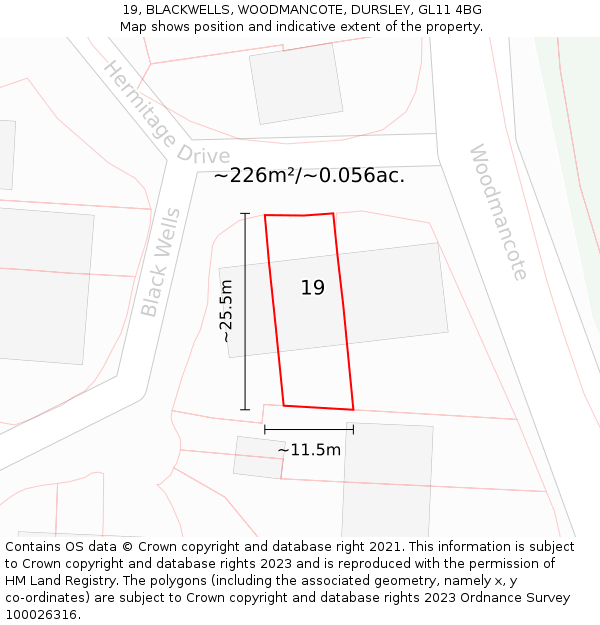 19, BLACKWELLS, WOODMANCOTE, DURSLEY, GL11 4BG: Plot and title map