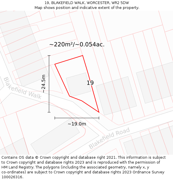 19, BLAKEFIELD WALK, WORCESTER, WR2 5DW: Plot and title map