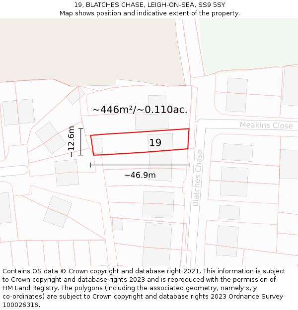 19, BLATCHES CHASE, LEIGH-ON-SEA, SS9 5SY: Plot and title map