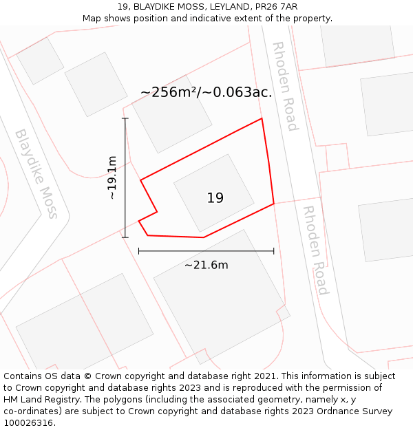19, BLAYDIKE MOSS, LEYLAND, PR26 7AR: Plot and title map