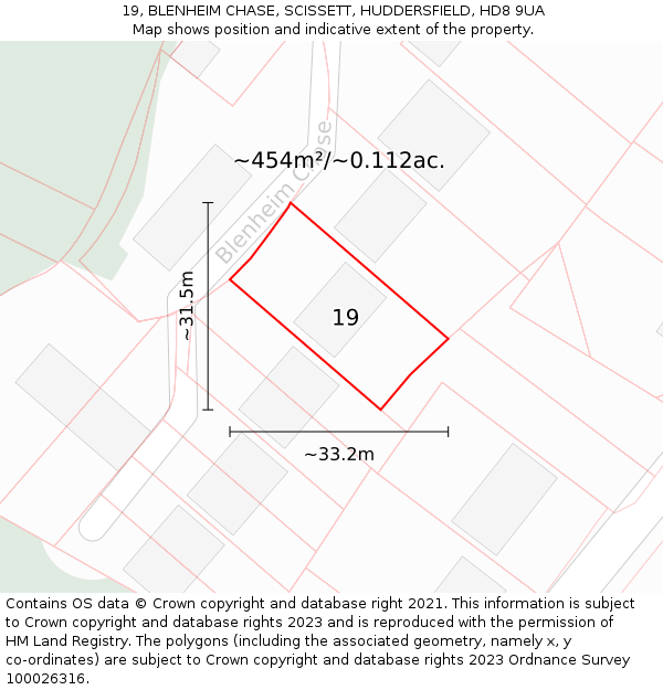 19, BLENHEIM CHASE, SCISSETT, HUDDERSFIELD, HD8 9UA: Plot and title map