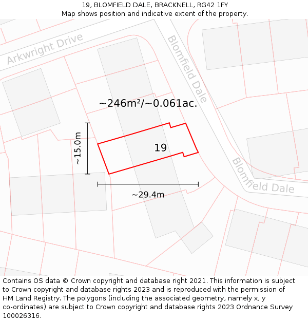 19, BLOMFIELD DALE, BRACKNELL, RG42 1FY: Plot and title map