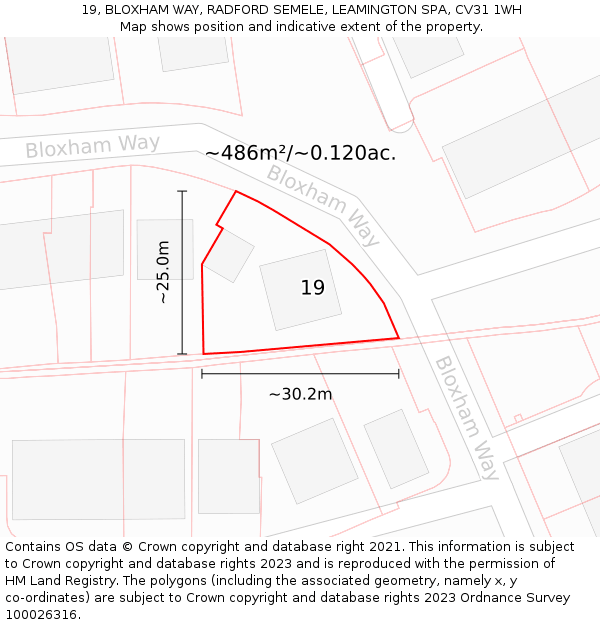 19, BLOXHAM WAY, RADFORD SEMELE, LEAMINGTON SPA, CV31 1WH: Plot and title map