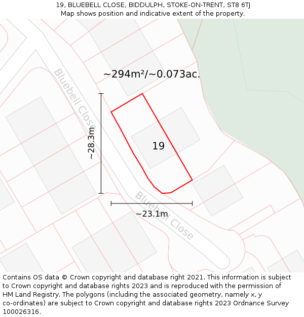 19, BLUEBELL CLOSE, BIDDULPH, STOKE-ON-TRENT, ST8 6TJ: Plot and title map
