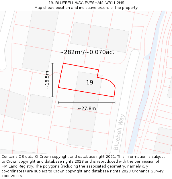 19, BLUEBELL WAY, EVESHAM, WR11 2HS: Plot and title map
