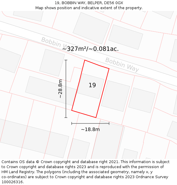 19, BOBBIN WAY, BELPER, DE56 0GX: Plot and title map