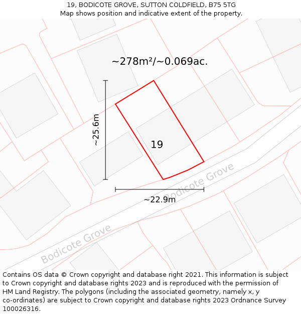 19, BODICOTE GROVE, SUTTON COLDFIELD, B75 5TG: Plot and title map