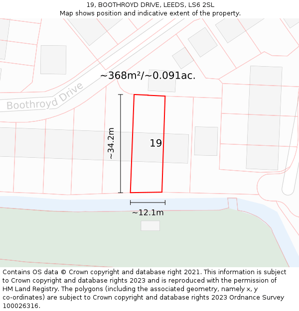 19, BOOTHROYD DRIVE, LEEDS, LS6 2SL: Plot and title map