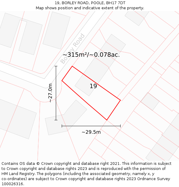 19, BORLEY ROAD, POOLE, BH17 7DT: Plot and title map