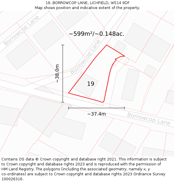 19, BORROWCOP LANE, LICHFIELD, WS14 9DF: Plot and title map