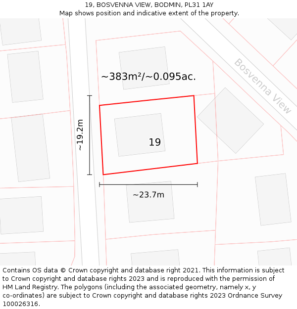 19, BOSVENNA VIEW, BODMIN, PL31 1AY: Plot and title map
