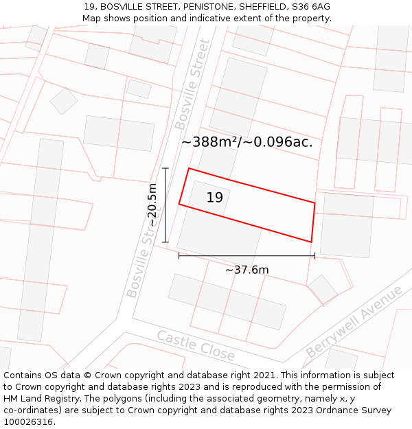 19, BOSVILLE STREET, PENISTONE, SHEFFIELD, S36 6AG: Plot and title map