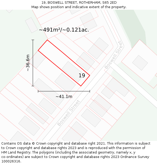 19, BOSWELL STREET, ROTHERHAM, S65 2ED: Plot and title map