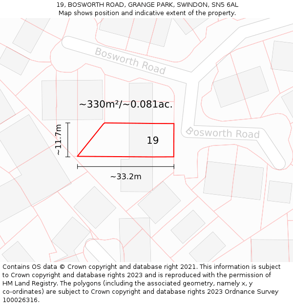 19, BOSWORTH ROAD, GRANGE PARK, SWINDON, SN5 6AL: Plot and title map