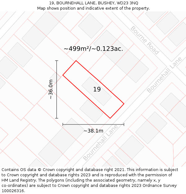 19, BOURNEHALL LANE, BUSHEY, WD23 3NQ: Plot and title map