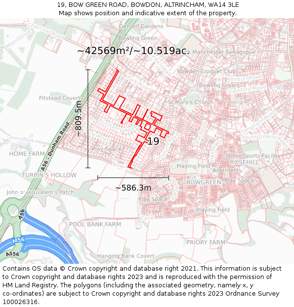 19, BOW GREEN ROAD, BOWDON, ALTRINCHAM, WA14 3LE: Plot and title map