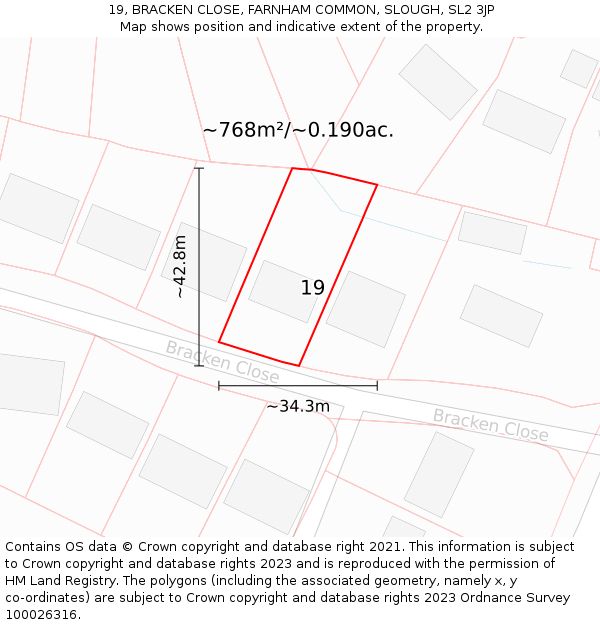 19, BRACKEN CLOSE, FARNHAM COMMON, SLOUGH, SL2 3JP: Plot and title map