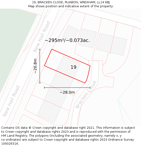 19, BRACKEN CLOSE, RUABON, WREXHAM, LL14 6BJ: Plot and title map