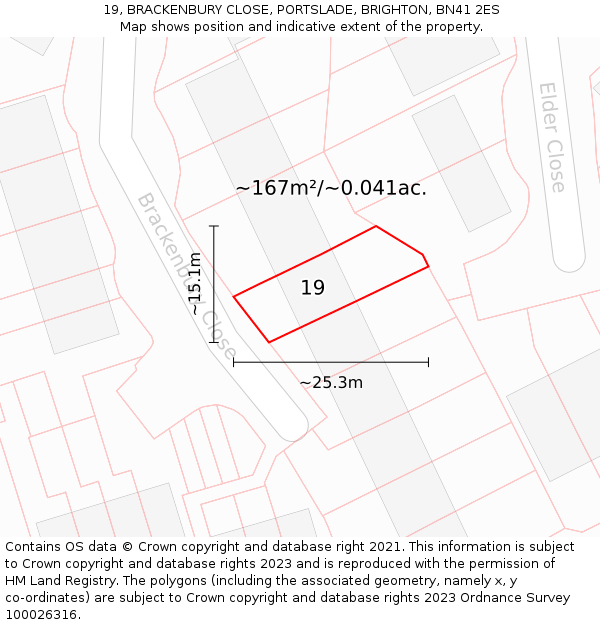 19, BRACKENBURY CLOSE, PORTSLADE, BRIGHTON, BN41 2ES: Plot and title map